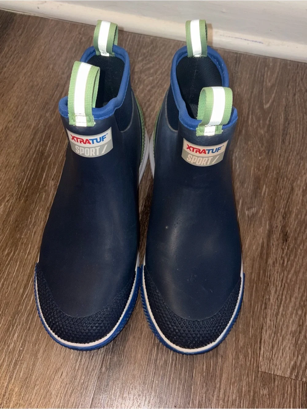 XTRATUF Men’s Waterproof Slip On Ankle Rain Boots Blue Green White Sz 10